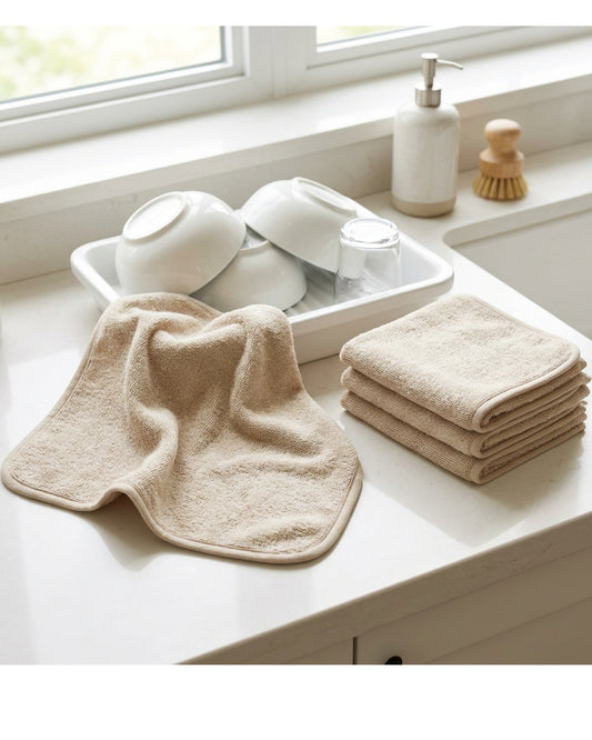 Xvzo Cotton Terry Dish Cloth Oat Beige 4 Pack - Lifestyle view