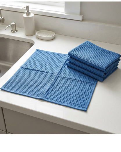 Xvzo Waffle Dish Cloths 28 x 28 cm Blue 4 Pack - Lifestyle view