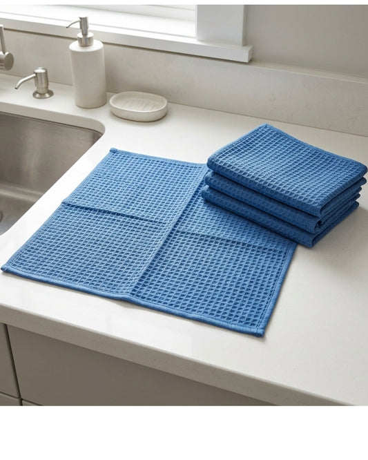 Xvzo Waffle Dish Cloths 28 x 28 cm Blue 4 Pack - Lifestyle view