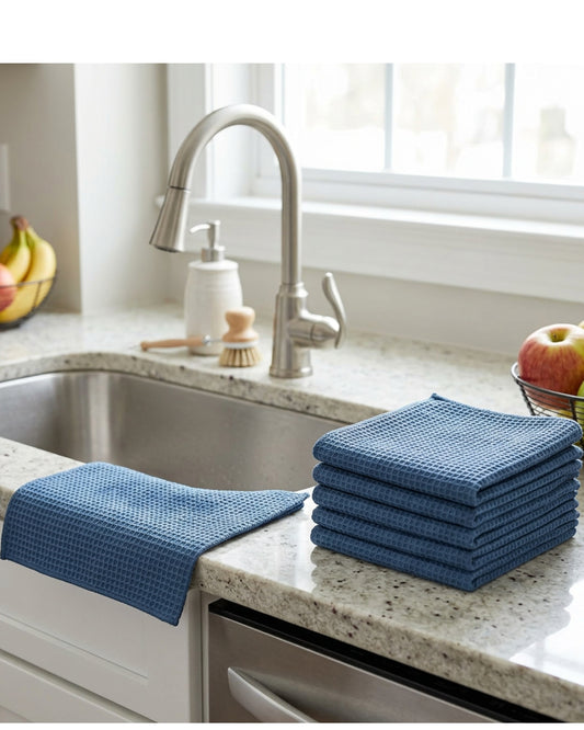 Xvzo Waffle Microfiber Cleaning Cloth Slate Blue 6 Pack - Lifestyle view